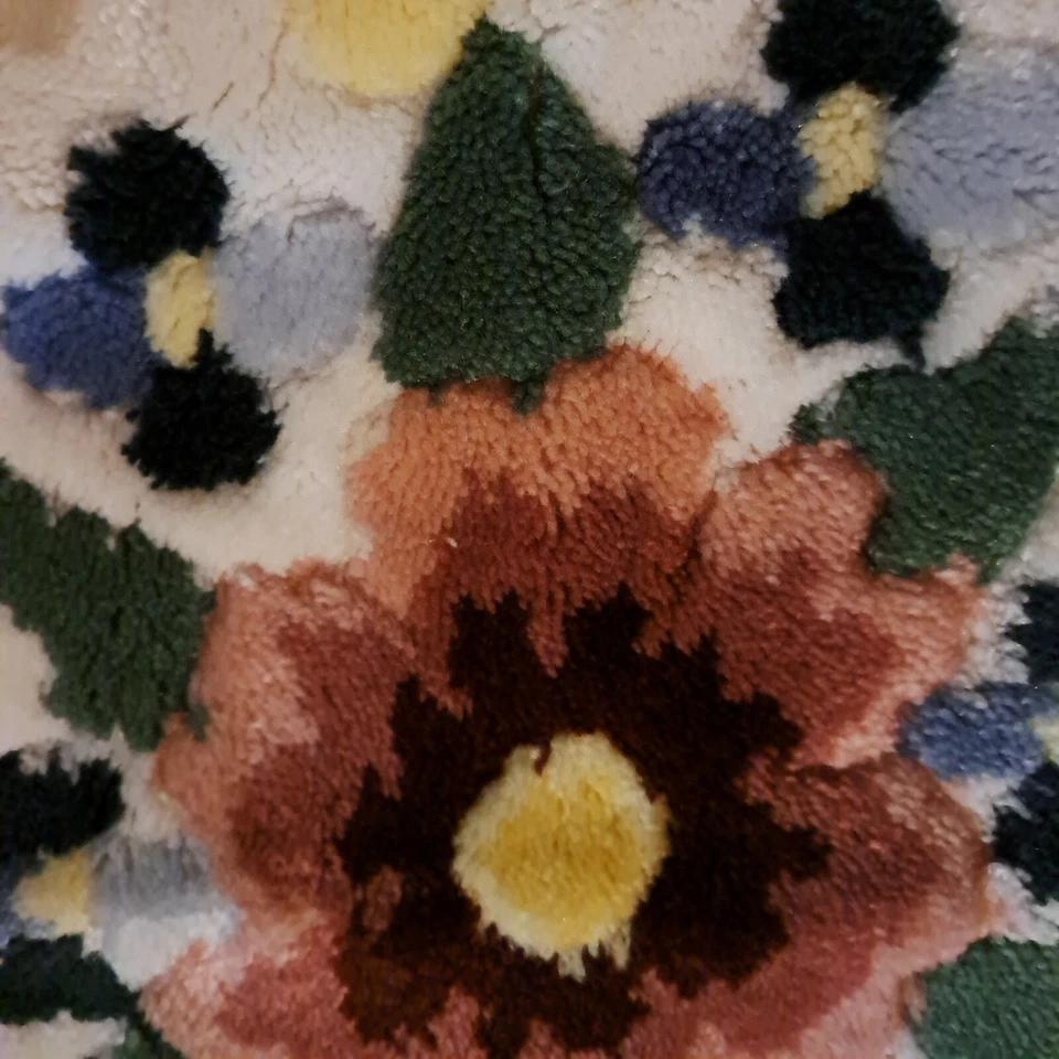 Vintage anos 60? Tapete floral felpudo franjas pesado tapete de banheiro Chanelle tapete de borracha - Imagem 2 de 4