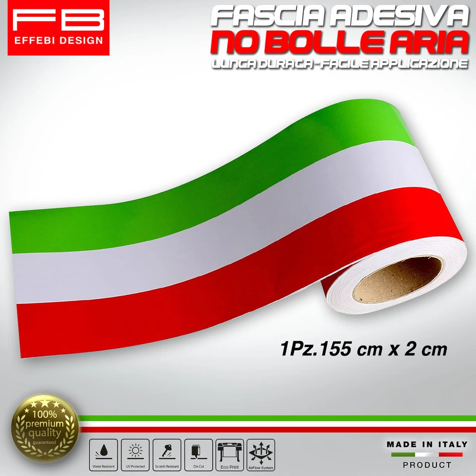 Fascia Striscia Adesiva Tricolore Ialia Flag Stripes Bandiera Italy 155 x 2 cm