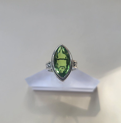 Handwerklich handgefertigter Chartreuse Quarz 925 Sterlingsilber Ring (Größe 10) 9,00 cts