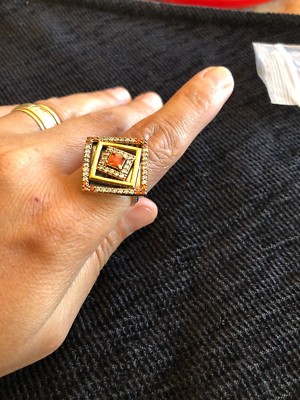 Mysilvermygold Sterling Silver 925 Women Ring Size 8 Rhinestones Clear Orange 5g