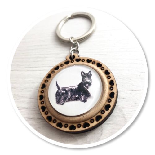 Scottish Terrier  Wooden  keyring key ring scottie black dog - Foto 1 di 2