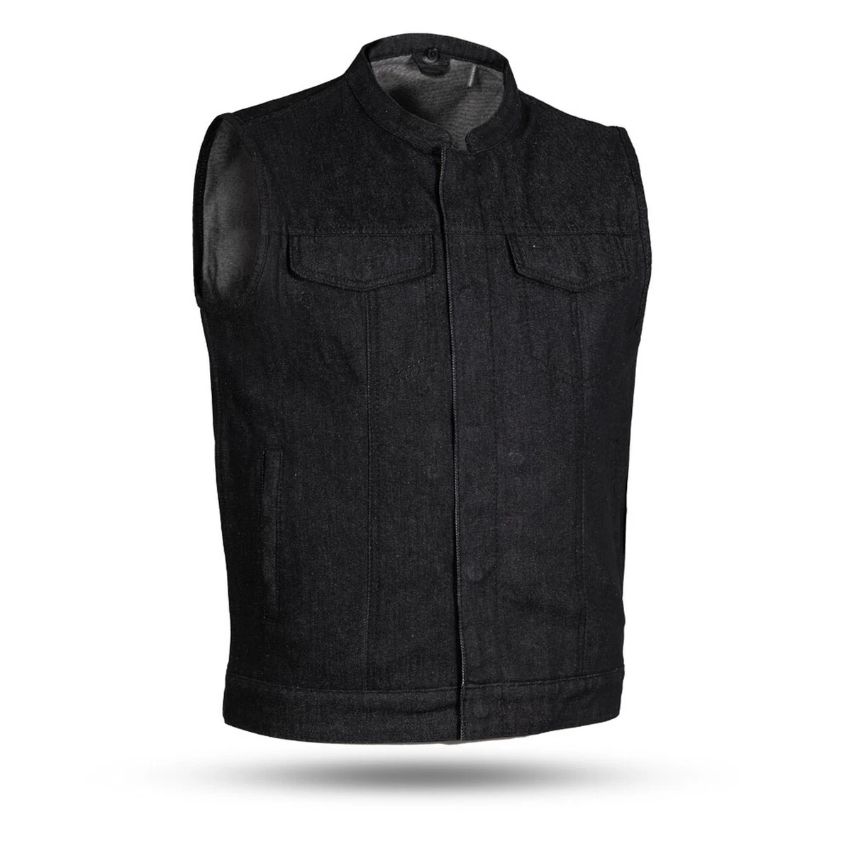 Black denim motorcycle club vest top