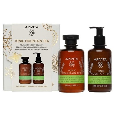 Apivita Tonic Mountain Tea Shower Gel 250ml & Body Lotion 200ml, 96% Natural