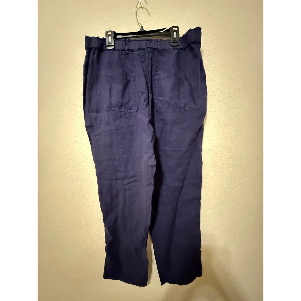C & California Linen Blend Pants Blue Elastic Waist Pull On Casual - Image 2 of 4