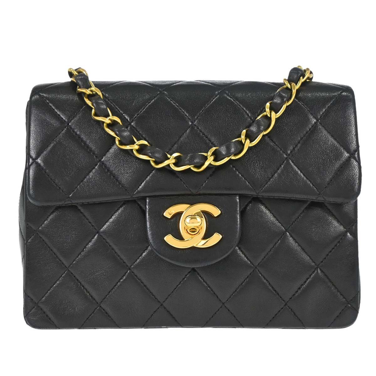 Chanel Black Lambskin Mini Classic Square Flap Shoulder Bag 17 179137