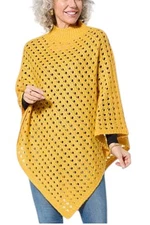 Antthony Women's Open Sweater Mock-Neck Asymmetrical Poncho Sunflower