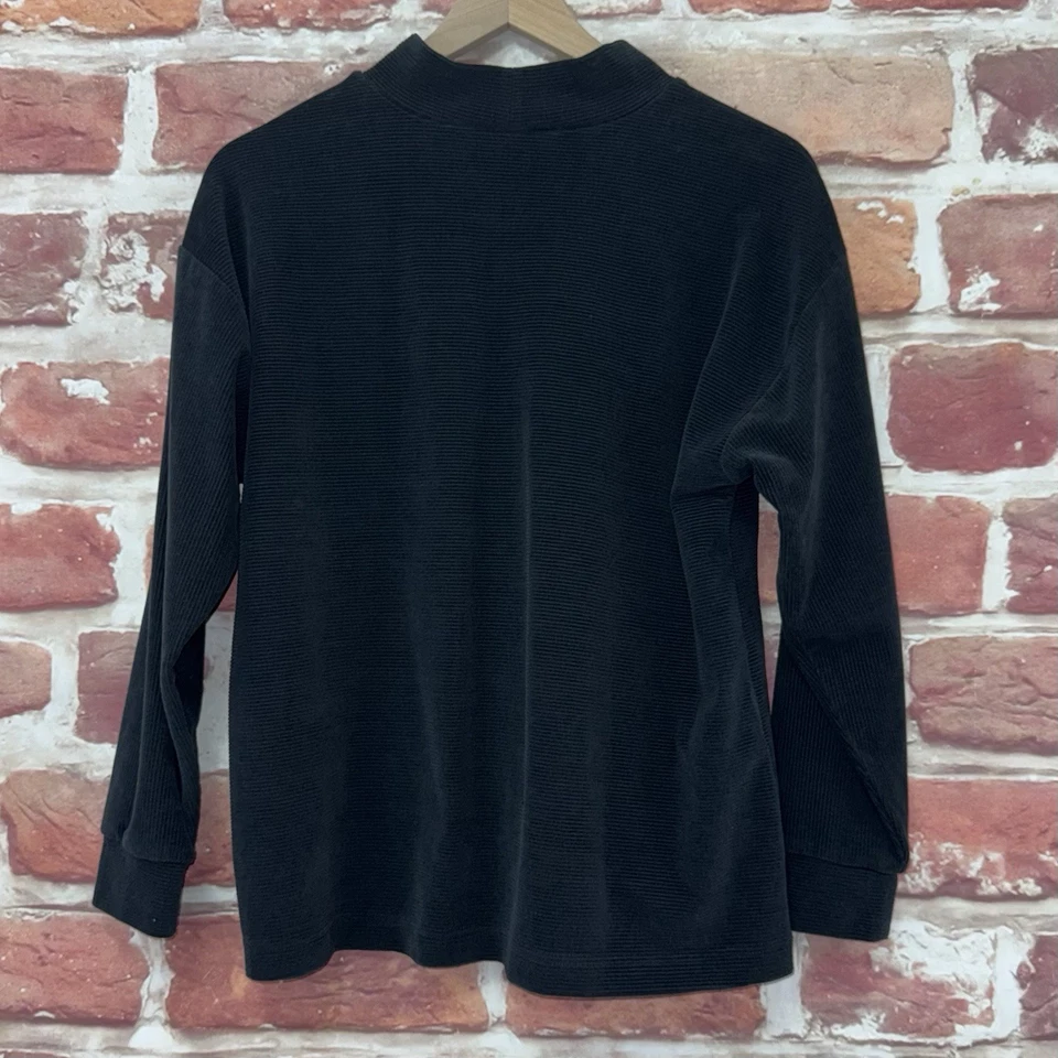 Camisa Lands End Top Mujer Mediana Pequeña Negra Pana Informal Cuello Simulado Foto 4 de 4