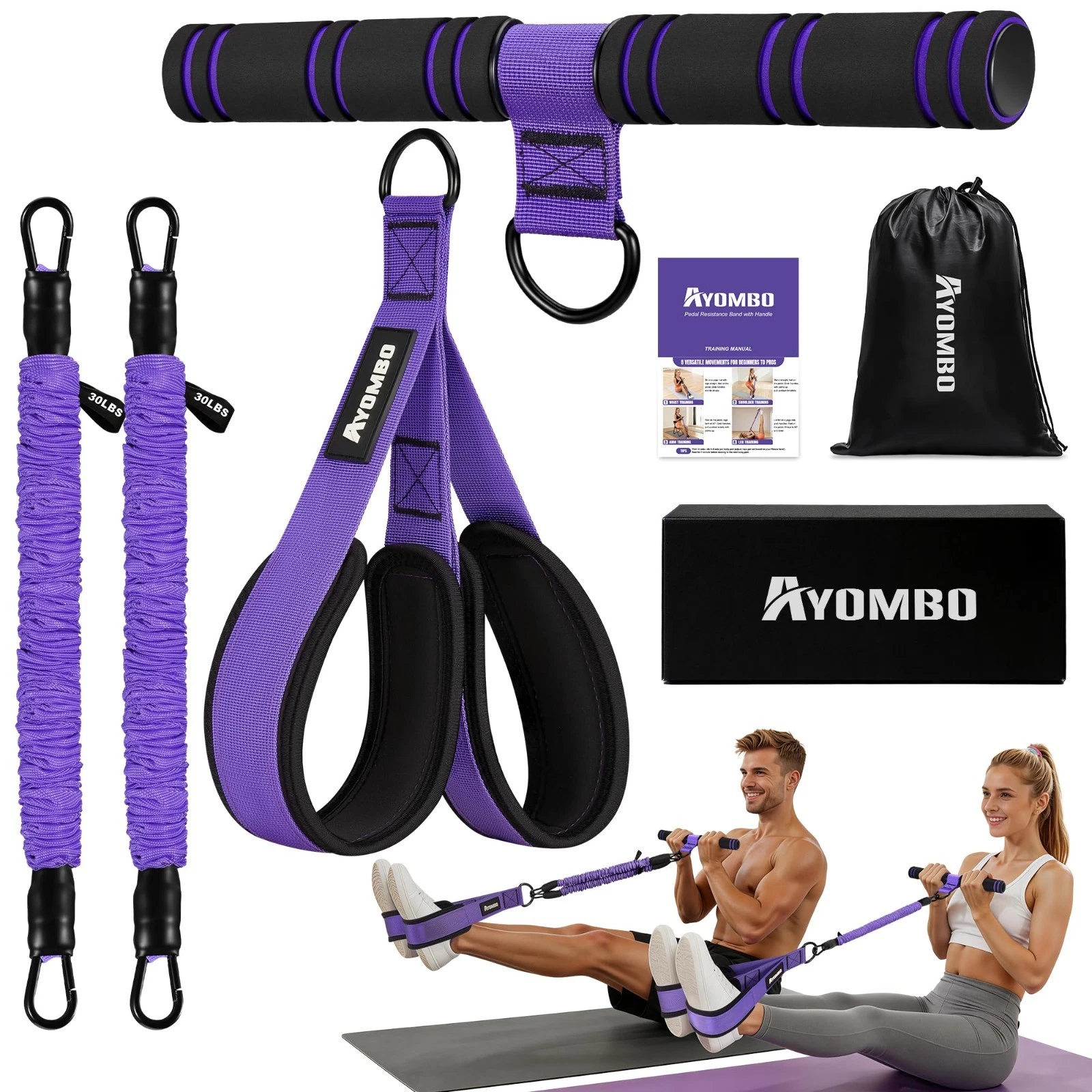 Adjustable Resistance Bands with Handles for Full Body Workout, Core & Pilates F