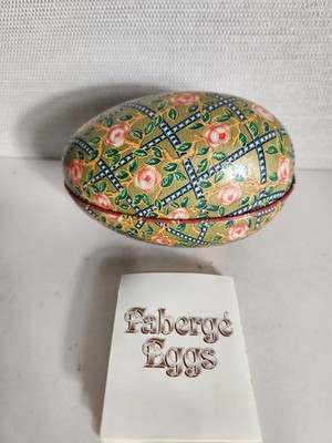 Vtg Vincenzo Faberge Pressed Tin Litho Egg GiftBox Imperial Rose Trellis Design 