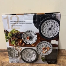 Pandex Melamine Dinnerware Plate Set 12-piece Durable & Heavyweight Service fo 4