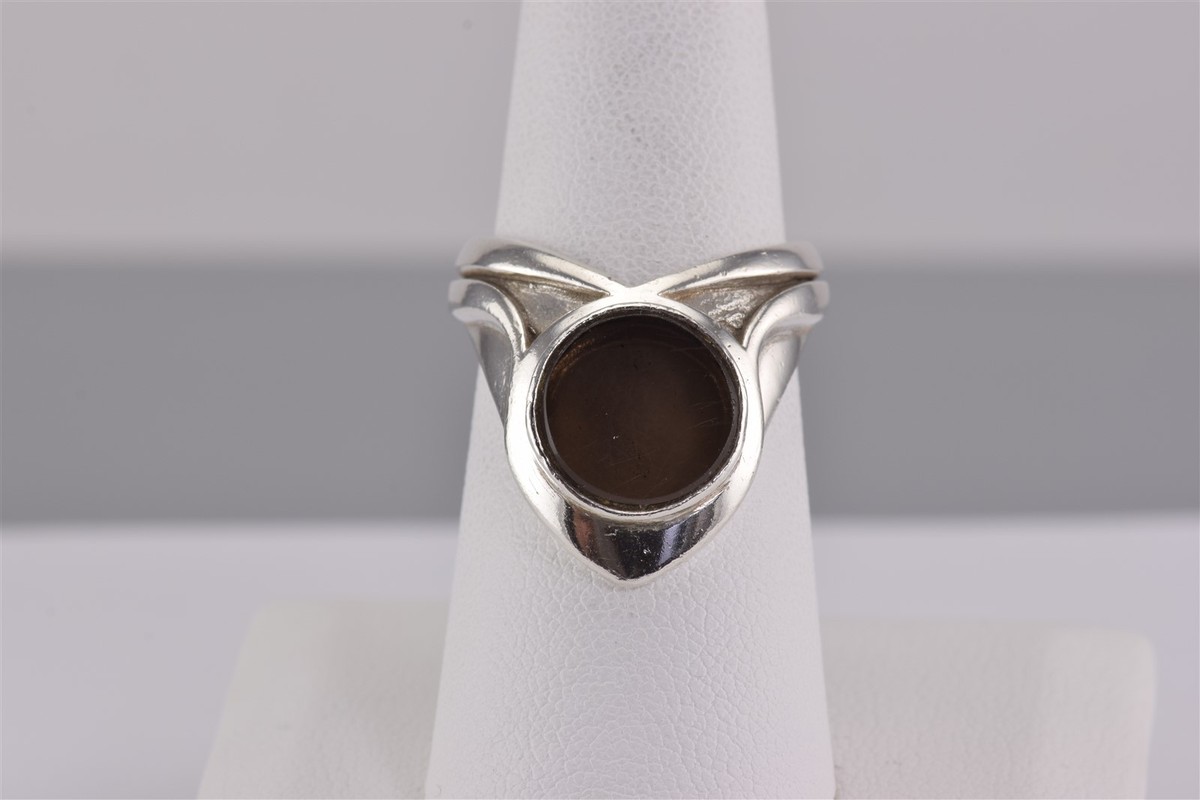 Cool Sterling Silver Round Smoky Quartz Disc Dropdown Shield Band Ring 925 Sz: 6 View 2