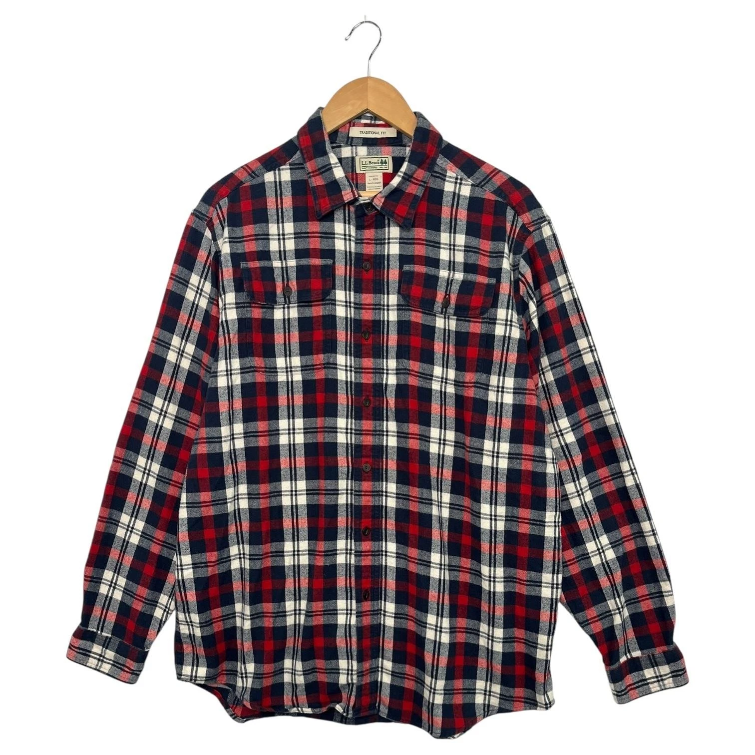 LL Bean Shirt Mens Large Red Plaid Flannel Traditional Fit Outdoor Hiking Casual