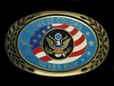 UD01159 VINTAGE 1970s  USA THESE COLORS NEVER RUN  SOLID BRASS BELT BUCKLE