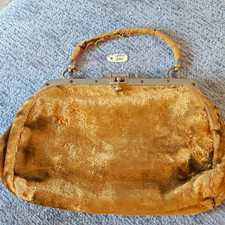 Antique 1890s Women  s Gold Fabric Victorian Frame Handbag Purse Formal