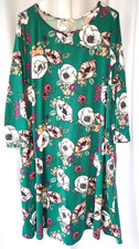 honey & lace dress XL green floral 3/4 sleeve stretchy pockets