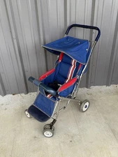 Vintage Pride Baby Stroller Blue Red White Canopy Folding Retro 1970s USA