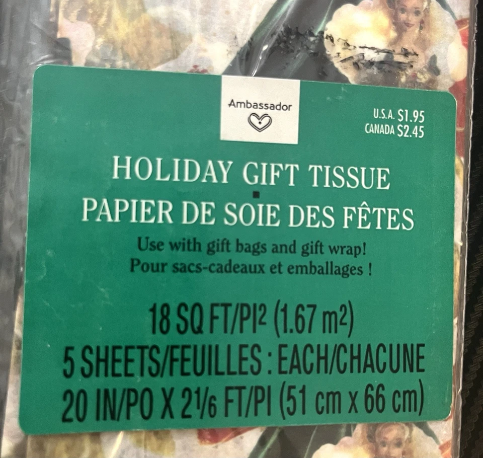 Vintage 1995 Hallmark Holiday Barbie Doll Christmas Tissue Gift Wrap Paper - New - Image 4 of 4