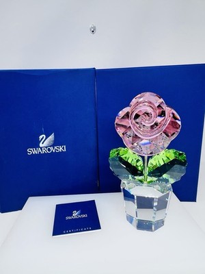 Swarovski Crystal Large Pink Rose Figurine 072196 Happy Flower RARE MIB
