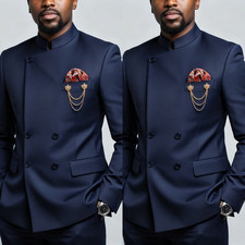 Navy Blue Men's Suit Hosting Jacket Pants Wedding Groomman Custom Color 2Pcs