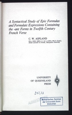 Syntactical Study of Epic Formulas and Formulaic Expressions Containing the -ant