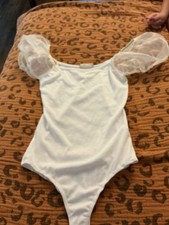 Altar  s State Women  s Cream Ribbed Bodysuit Puff Sleeve Size XS