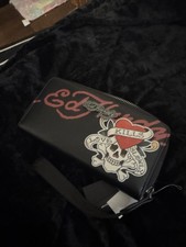 Ed Hardy Black Faux Leather ZA Wallet With Love Kills Slowly Tattoo NWT