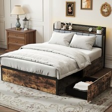 King Bed Platform Bed with USB Power Outlets & LED Lights