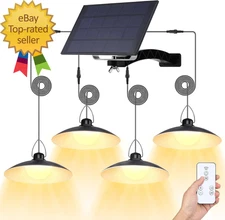 Solar Pendant Lights Outdoor IP65 Waterproof 4 Heads Solar Powered Shed Lights