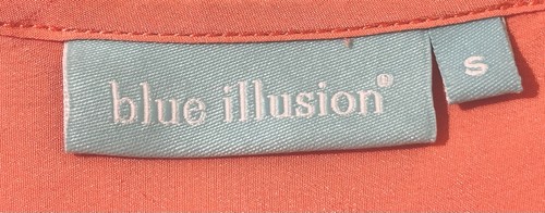 Blue Illusion Size S Top Coral 100% Silk Buttons Pleats Sleeveless A+ Condition - Picture 4 of 5