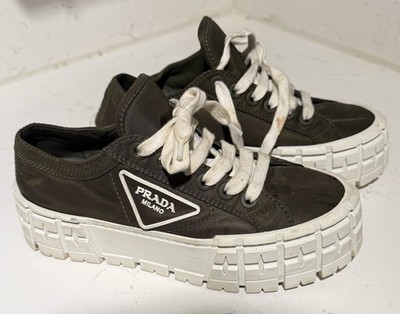 Prada Double Wheel Nylon Platform Sneakers Green Triangle Logo  260 Size 37 US 7