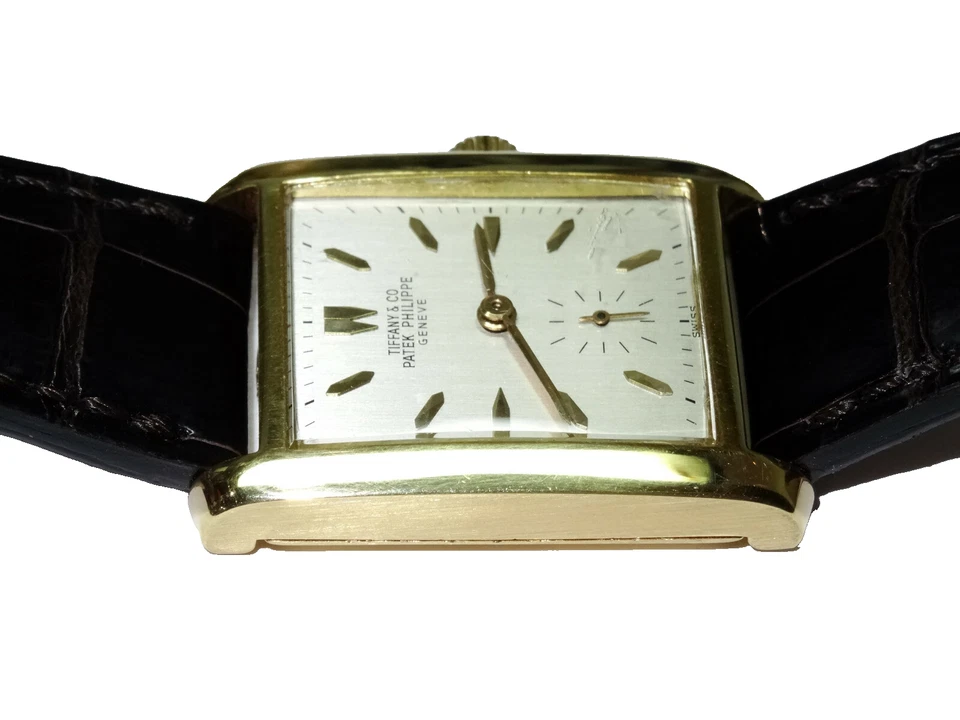  1950s PATEK PHILIPPE 18k Gold Tank Watch Ref. 2530 Patek Box, Band & Buckle - Image 3 of 4