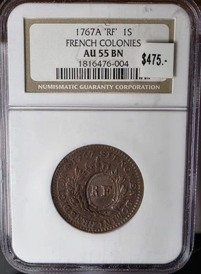 1767A-RF FRENCH Colonies 1S NGC AU 55 BN - Image 1 of 2