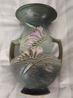 VTG Roseville Pottery Green Freesia Double Handled Vase