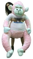 6 Foot Giant Stuffed Pink Gorilla, Wears Tshirt Happy Birthday Monkey Face