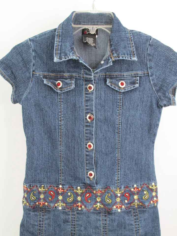 Vestido Midi SPEECHLESS Juvenil Talla 14 Denim Azul Plisado Bordado Adornado Foto 3 de 4