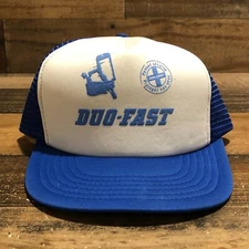 VTG Duo Fast Hat Snapback Trucker Cap Mens Blue White Quebec Canada 90s - READ