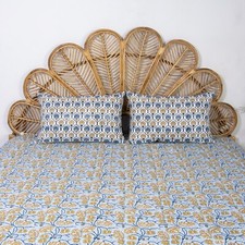Indian Bedsheet With 2 Pillow Case Queen Size Floral Block Print Bedspread