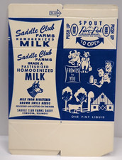 Cartón de leche de vaca lechera restaurante Saddle Club Farms de colección Cordova IL una pinta