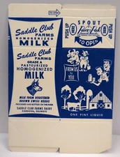 Vintage Saddle Club Farms Restaurant Dairy Cow Milk Carton Cordova IL One Pint