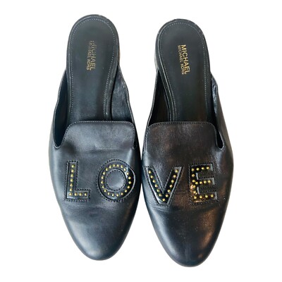 Michael Kors Womens LOVE Natasha Leather Mules Slide Shoes