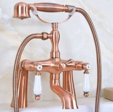 Antique Red Copper Clawfoot Bath Tub Mixer Faucet Set With Handheld Shower