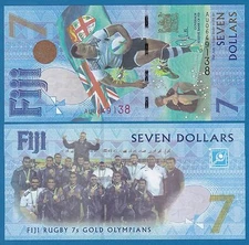 FIJI 7 Dollars P 120 2016 UNC Commemorative Rugby Gold Olympians (2017)