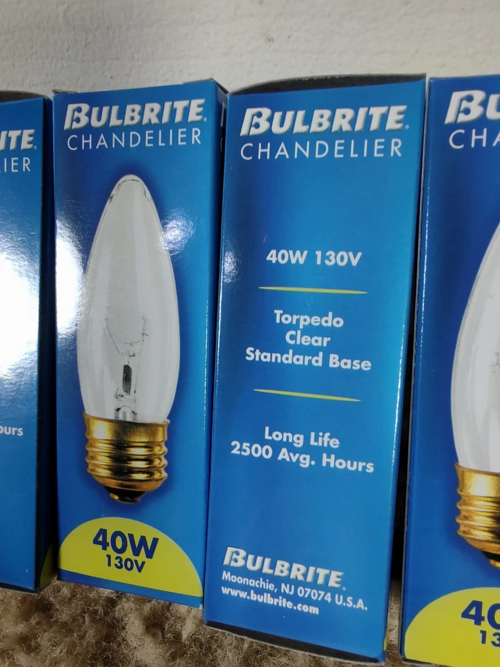 Chandelier 40W 130V 40ECT Clear Torpedo Standard Base Bulb 1500 avg hrs Bulbrite - Image 2 of 4