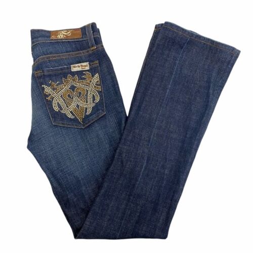 Free people We The People Straight Leg Jeans Embellished Boho Blue Denim Size 25