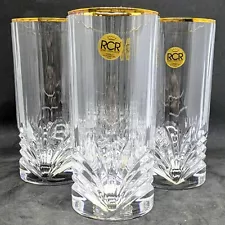 Royal Crystal Rock Aurea Highball Glass NIB Gold Rimmed RCR Cup Drinkware
