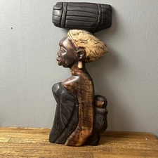 Vintage African Art Dimensional Wood Hand Carving Wall Art Flat Backside