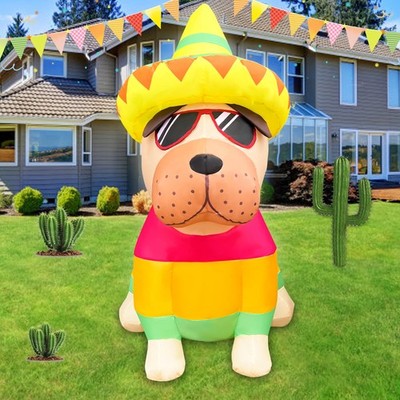 5 FT Cinco De Mayo Inflatables Outdoor Decorations, Bulldog with Taco Sombrer...