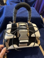 Steve Madden Satchel Top Handle Bag Black White Buckle Lace-Up Adjustable Strap