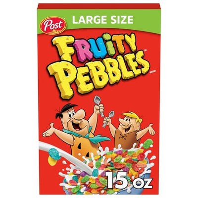 Post Fruity Pebbles Cereal Gluten-Free Large Size 15 oz Box