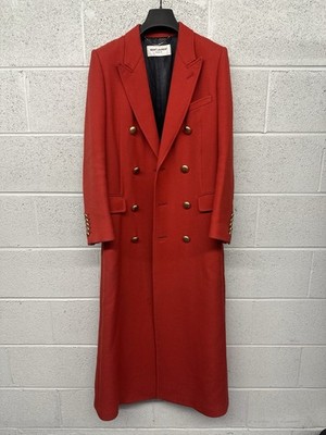 Saint Laurent Double-Breasted Red Long Coat Men's Button Closure Size 44-46